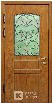 Входная дверь с ковкой и стеклом в коттедж ДКМ-007 Входная дверь с ковкой и стеклом в коттедж ДКМ-007